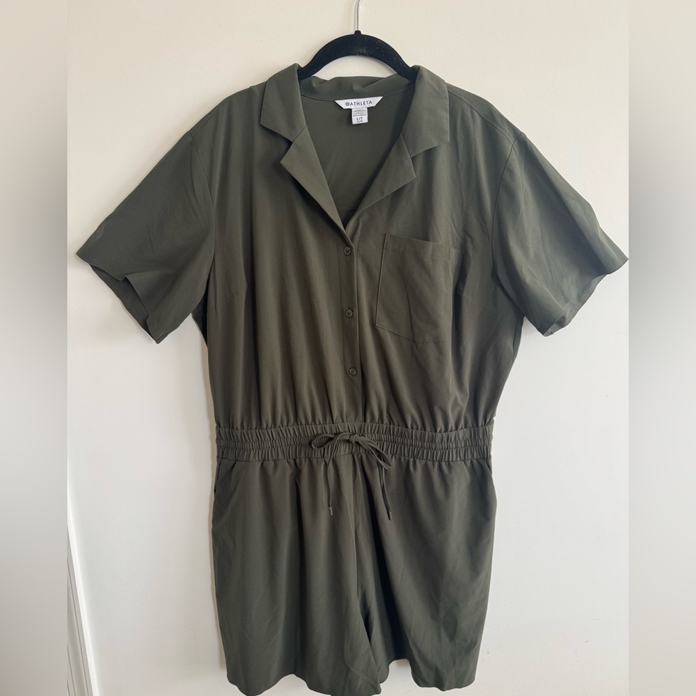Athleta Olive Utility Short-Sleeve Jumpsuit